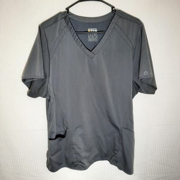 WonderWink Pro Scrub Top XL Gray Stretch V-Neck Pocket Nurse Medical Uniform - Picture 1 of 6